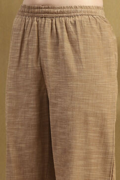Khaki Cotton Embroidered Gathered Kurta Set image number 2