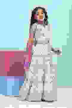 White Cotton Printed Regular Lehenga Set image number 5