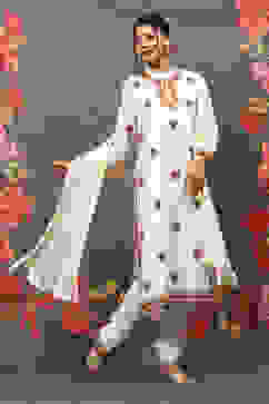 Rohit Bal Off White Cotton Blend Straight Kurta Suit Set image number 6