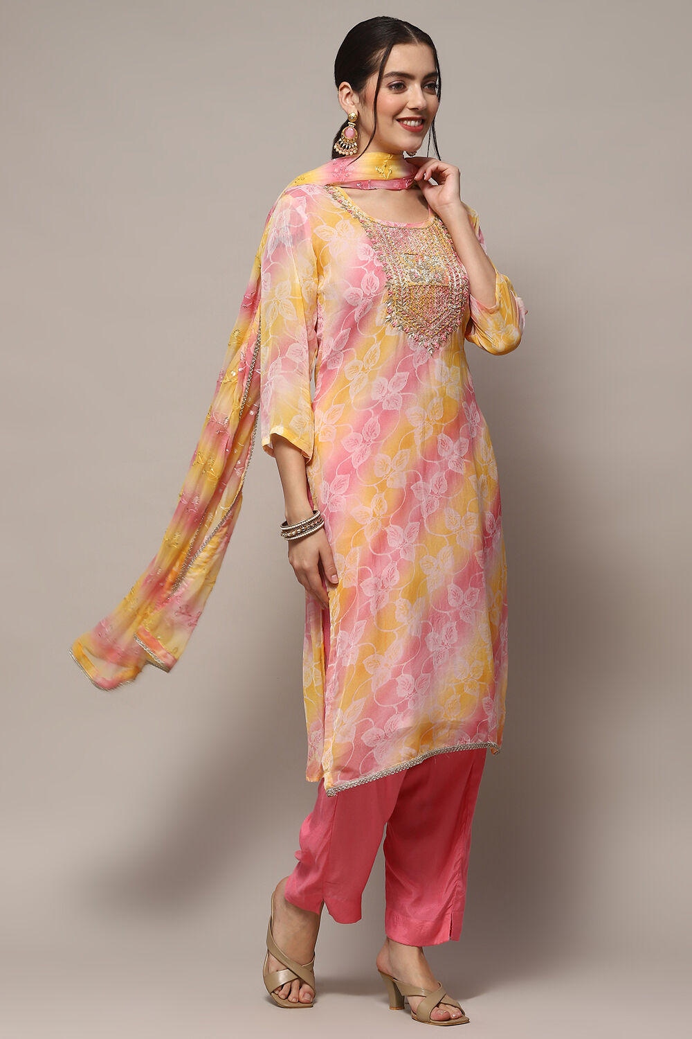 Blue Organza Unstitched Suit set image number 6