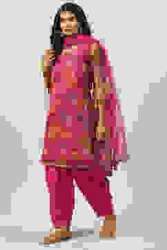 Magenta Art Silk Straight Kurta Salwar Suit Set image number 5