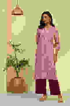 Purple Cotton Printed Straight Kurta image number 0