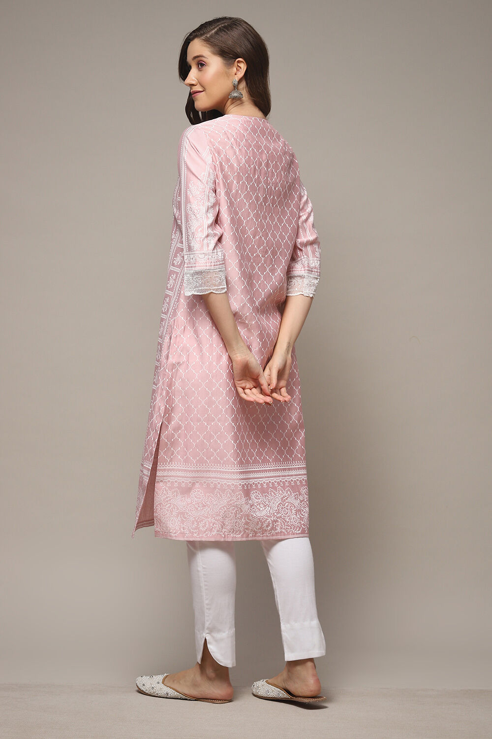 Pink Viscose Straight Printed Kurta image number 2