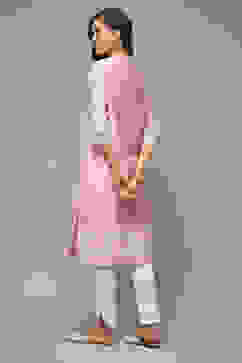 Pink Viscose Straight Printed Kurta image number 2