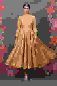 Rohit Bal Yellow Cotton Silk Anarkali Yarndyed Suit Set image number 0