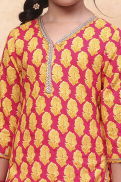 Pink and Yellow Cotton Printed Straight Suit Set image number 1