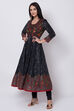 Black Cotton Anarkali Kurta Churidar Suit Set image number 3
