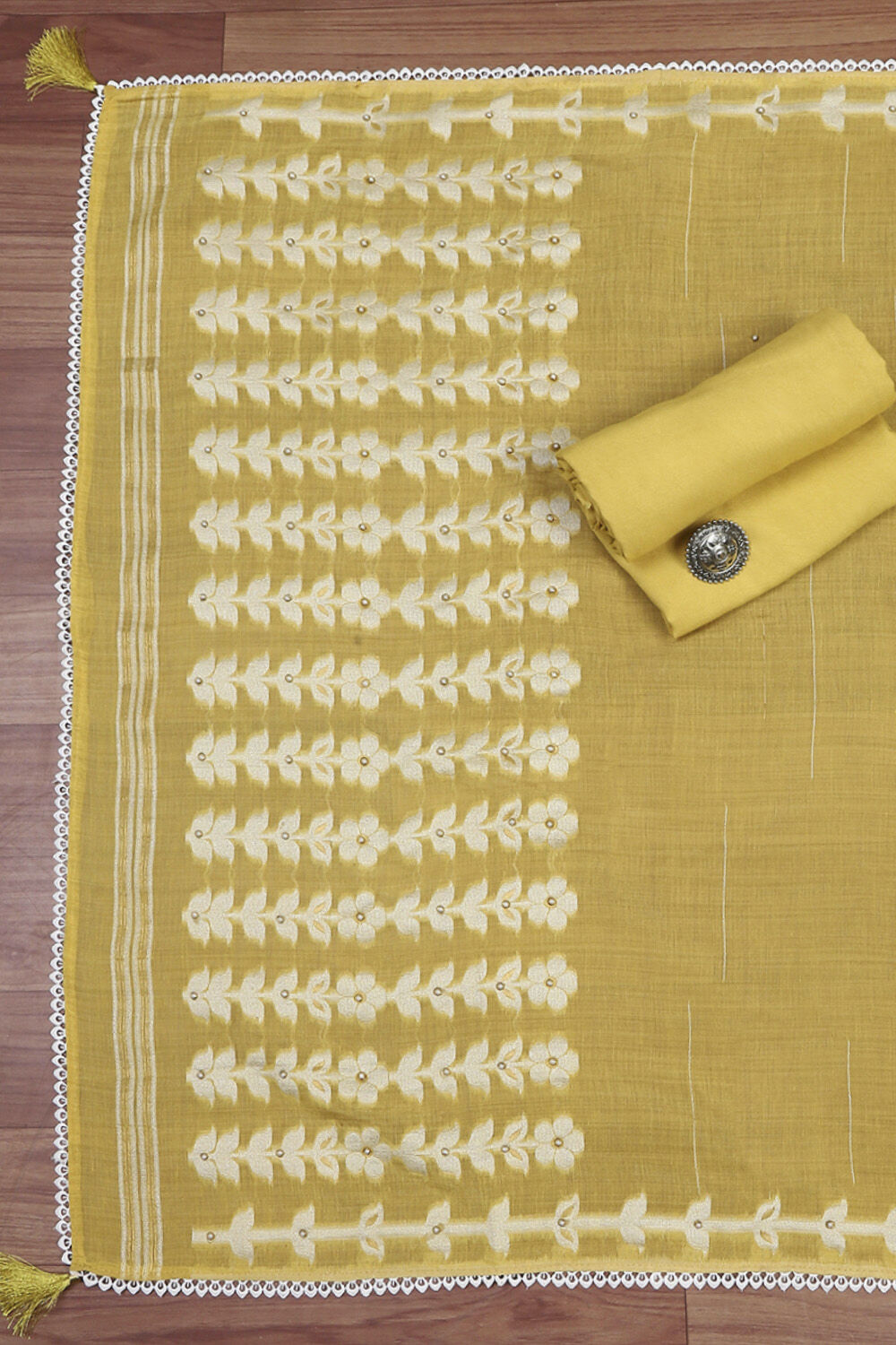 Peach Chanderi Unstitched Suit Set image number 2