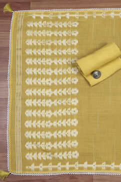 Mustard Chanderi Unstitched Suit Set image number 2
