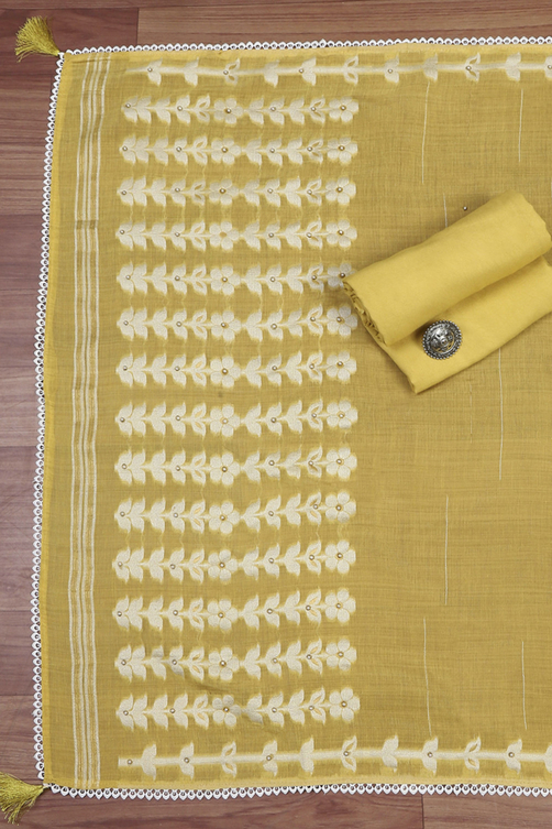 Peach Chanderi Unstitched Suit Set image number 2