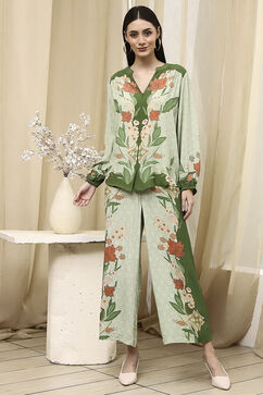 Green Viscose Blend Straight Printed Fusion Set image number 6