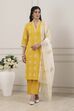 Yellow Cotton Straight Suit Set image number 6