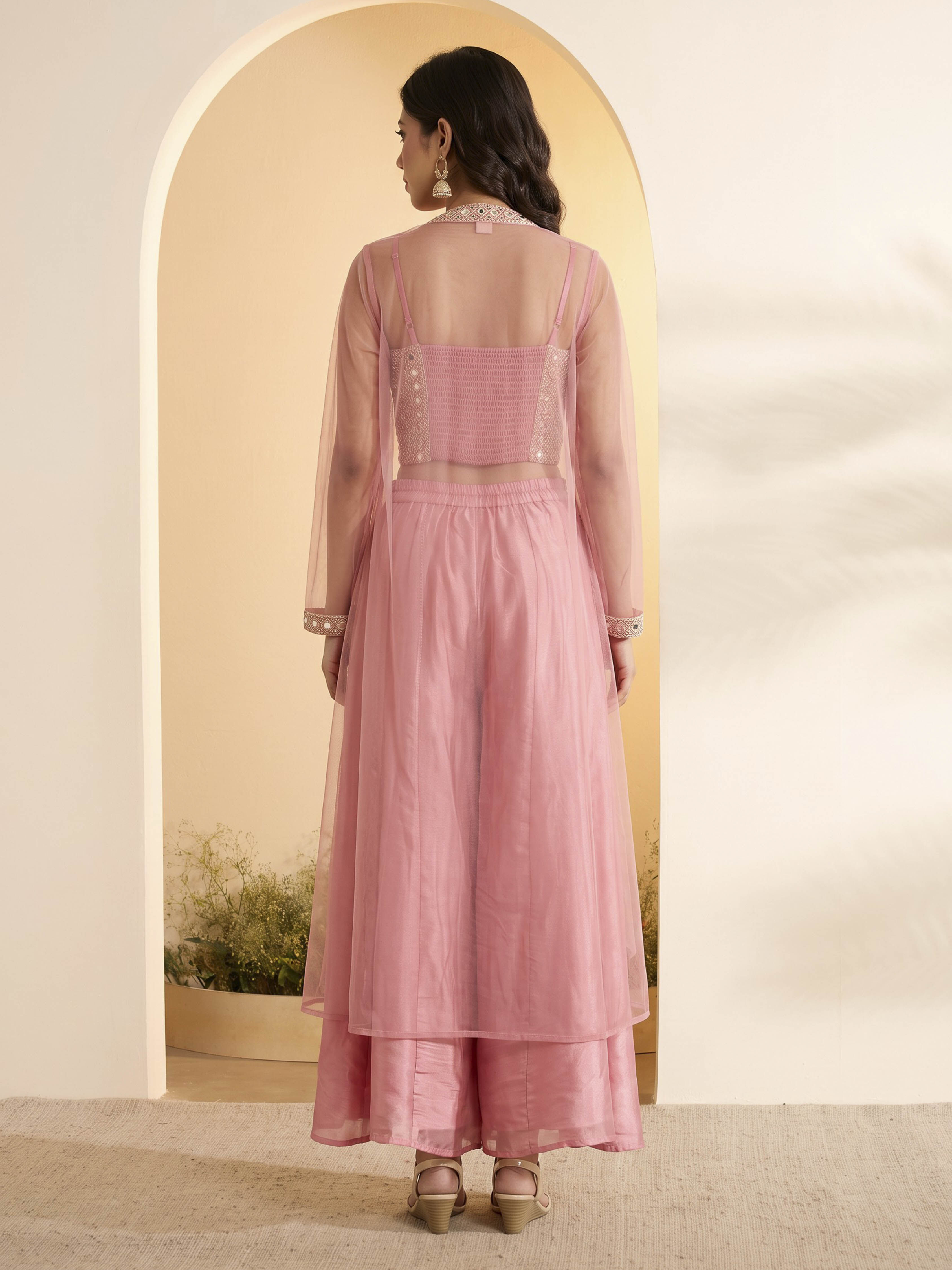 Yellow Solid Viscose Rayon Kalidar Kurta Set with Sharara image number 6