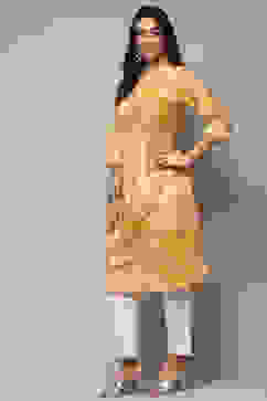 Yellow Cotton Straight Kurta image number 2