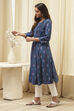 Navy Ikat Yarndyed Kurta image number 2
