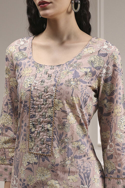 Purple Cotton Printed Embroidered Unstitched Suit Set image number 2