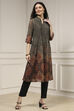 Charcoal-Rust Polyester Straight Printed Kurta image number 4