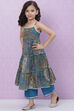 Blue Cotton Flared Printed Kurta Pant Set image number 2