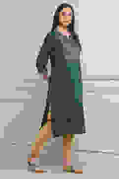 Teal Green Solid Straight Kurta image number 4