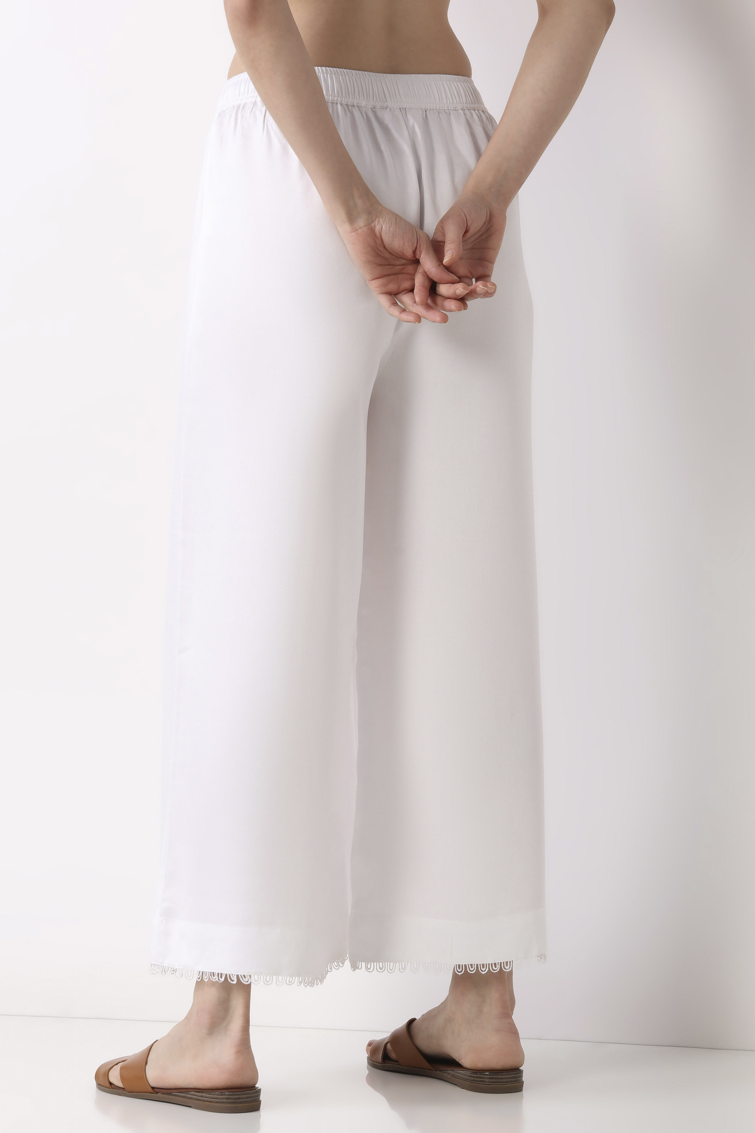 White Viscose Rayon Flared Palazzos image number 5