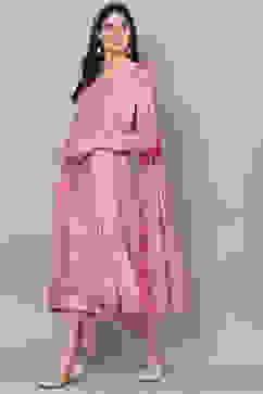 Light Brown Silk & Tussar Machine Embroidered Unstitched Suit Set image number 3