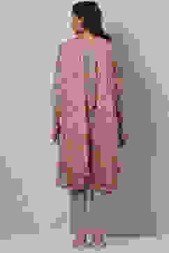 Grey Cotton Straight Kurta Pant Suit Set image number 4