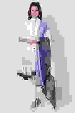 White & Blue Cotton Anarkali Kurta Churidar Suit Set image number 0