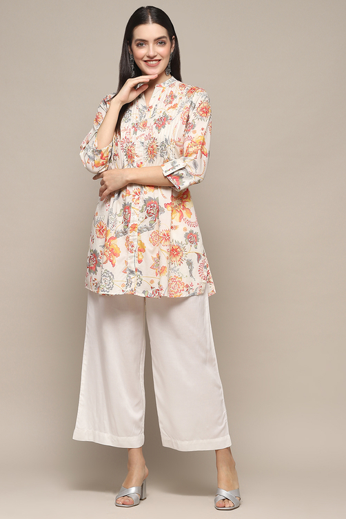 Off White Cotton Printed Short Kurta image number 0