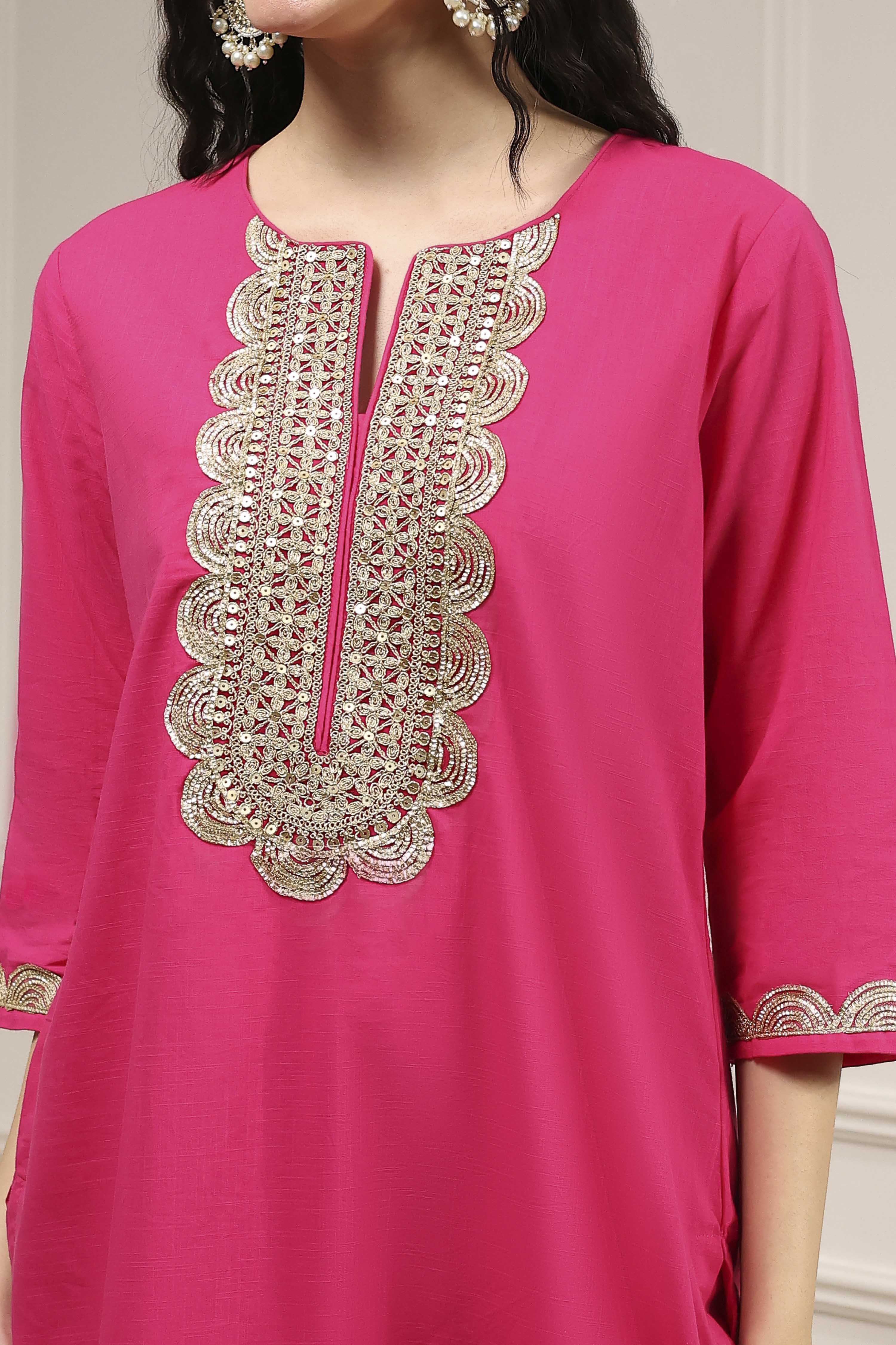 Fuchsia Cotton Solid Straight Kurta image number 1