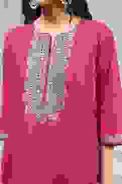 Fuchsia Cotton Solid Straight Kurta image number 1