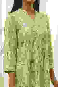 Lime Green Printed Straight Short Kurta image number 1