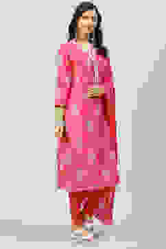 Pink Straight Kurta Churidar Suit Set image number 5