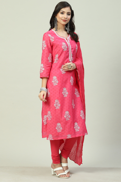 Pink Straight Kurta Churidar Suit Set image number 5