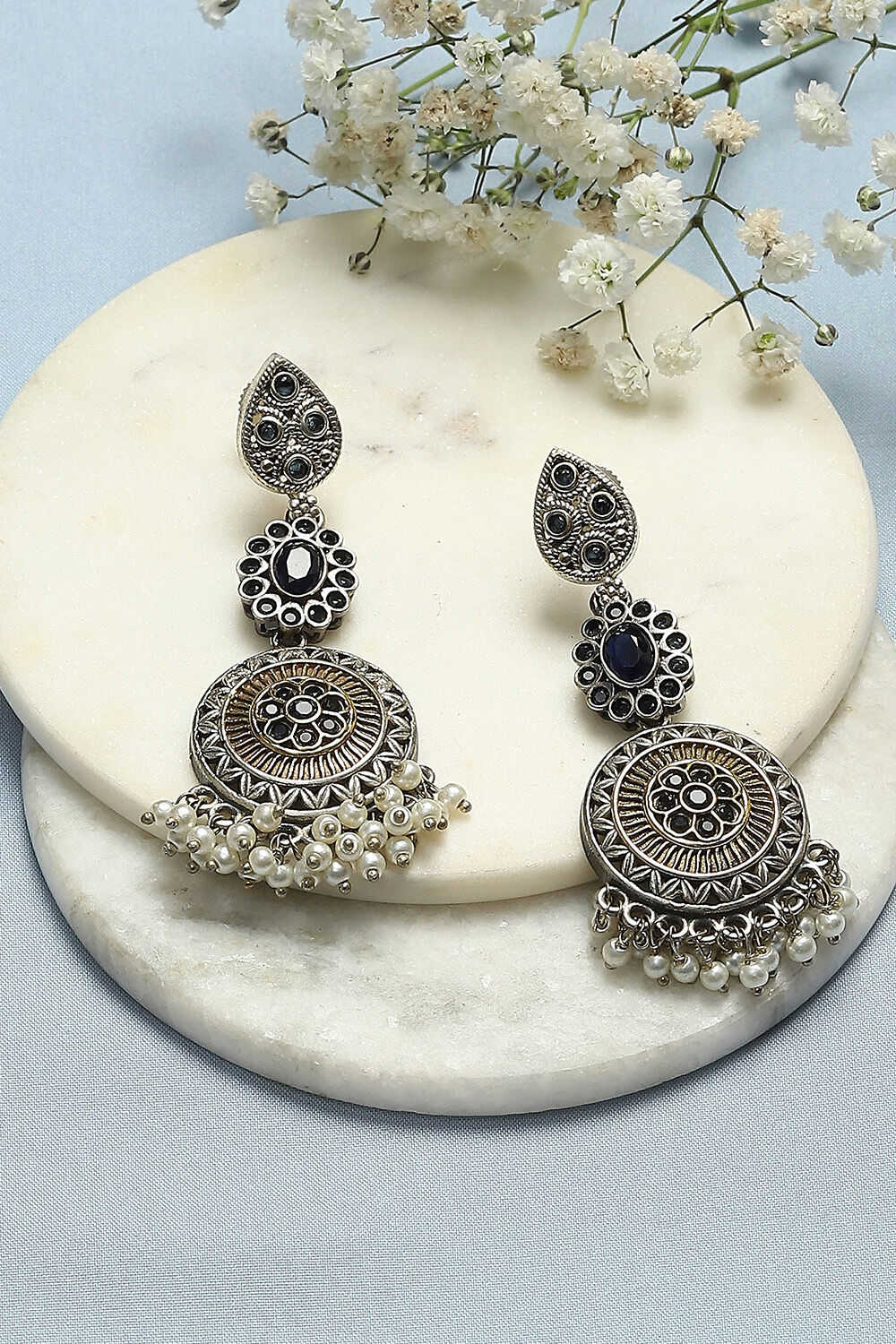 Oxidised Blue Brass Earrings image number 0