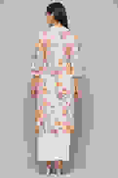 Off-White Cotton Floral Straight Kurta image number 3