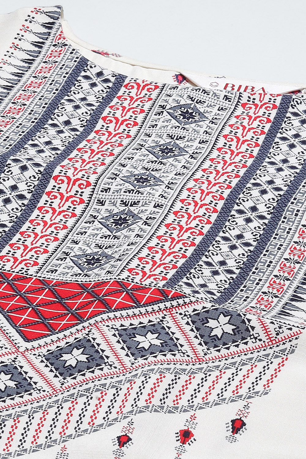 Ecru LIVA Asymmetric Printed Short Kurti image number 1