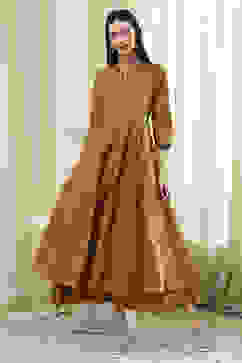 Mustard Brown Cotton Layered Anarkali Dress image number 5