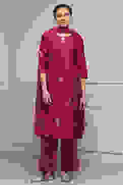 Red Chanderi Printed Straight Suit Set image number 6