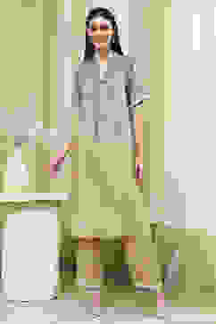 Grey and Beige Printed Straight Co-ord Set image number 6