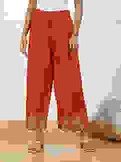 Orange Jacquard Solid Straight Palazzo Pants image number 4