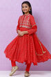 Red Cotton Girls Anarkali Kurta Churidar Suit Set image number 0