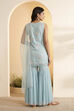 Powder Blue Nylon Embroidered Sharara Set with Net Dupatta image number 4