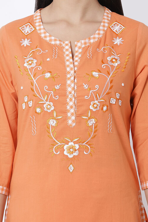 Orange Cotton Short Cotton Kurti image number 1