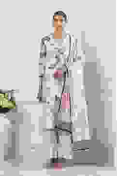 Beige Cotton Floral Printed Straight Suit Set image number 6