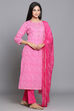 Pink Unstitched dress material Suit Set image number 3