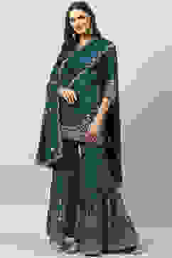 Teal Blue Viscose Straight Kurta Garara Suit Set image number 7