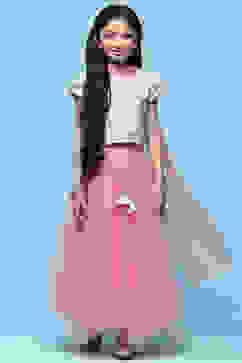 Pink Net Lehenga With Cotton Floral Blouse & Net Dupatta image number 7