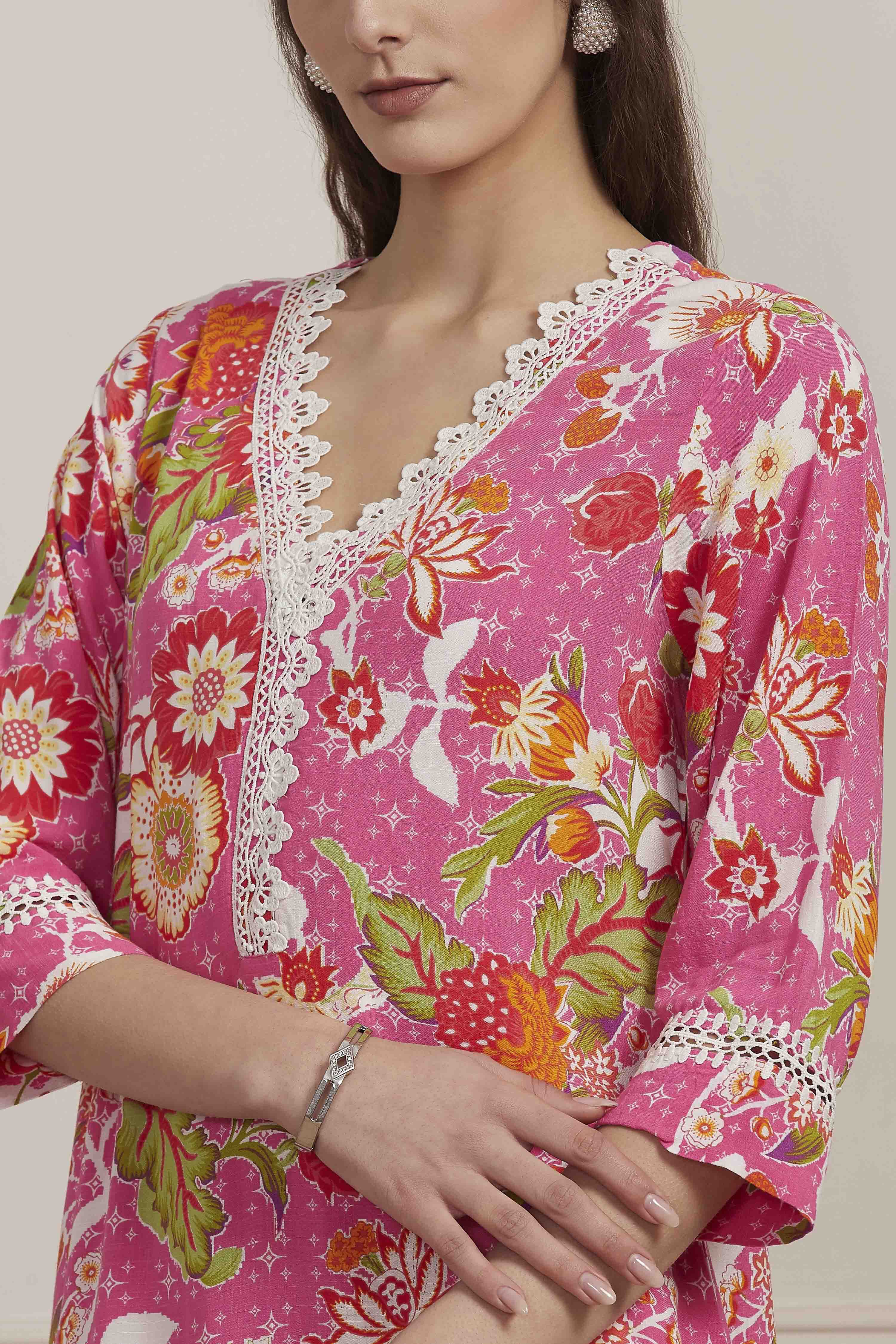 Pink Viscose Rayon Straight Kurta image number 1