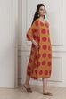 Mustard Yellow Printed A-Line Dress image number 4