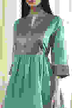 Turquoise Yarn-Dyed Flared Kurta image number 1